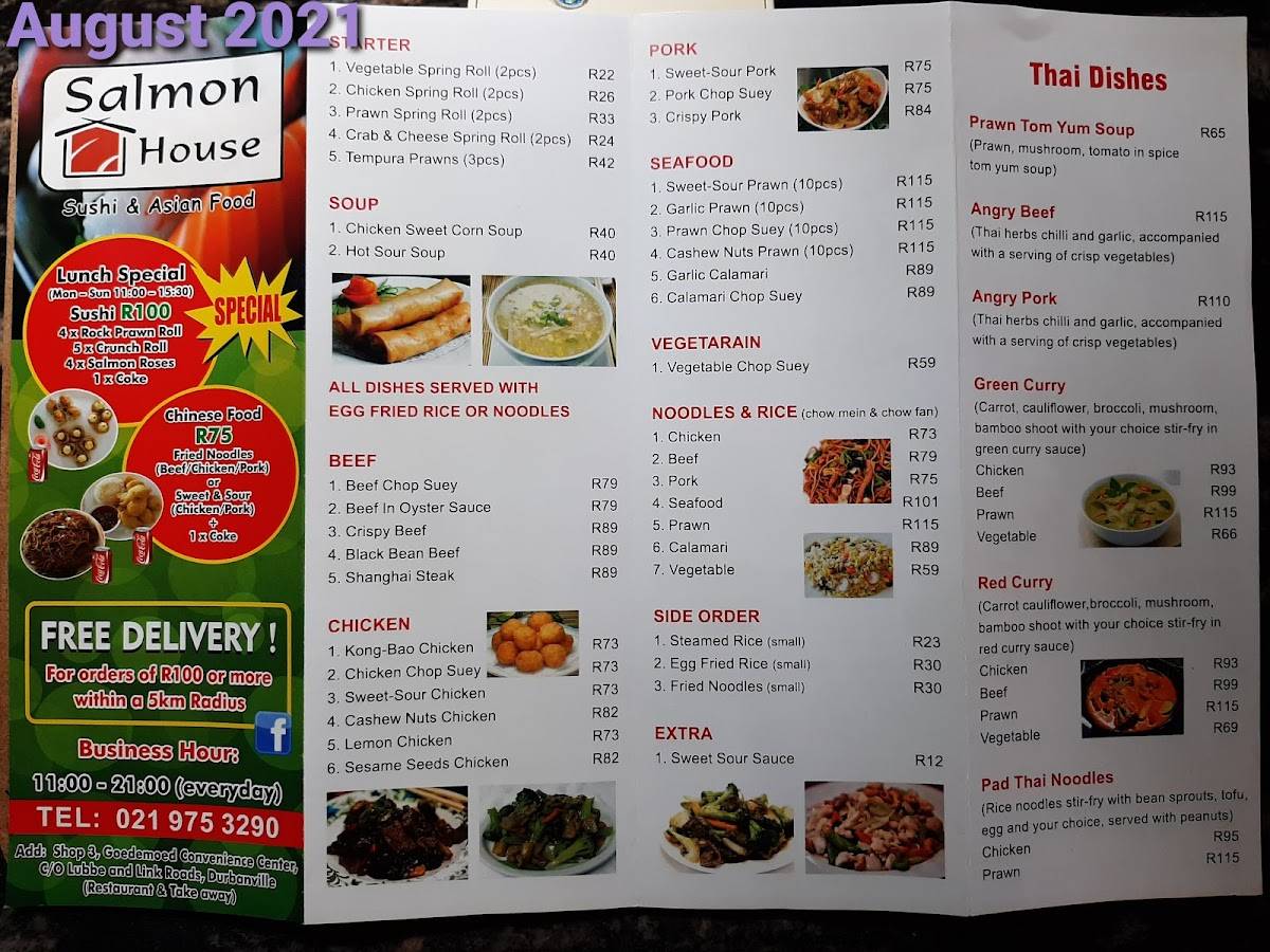 Menu at Salmon House, Goedemoed,Durbanville restaurant, Cape Town, 20 Lubbe St
