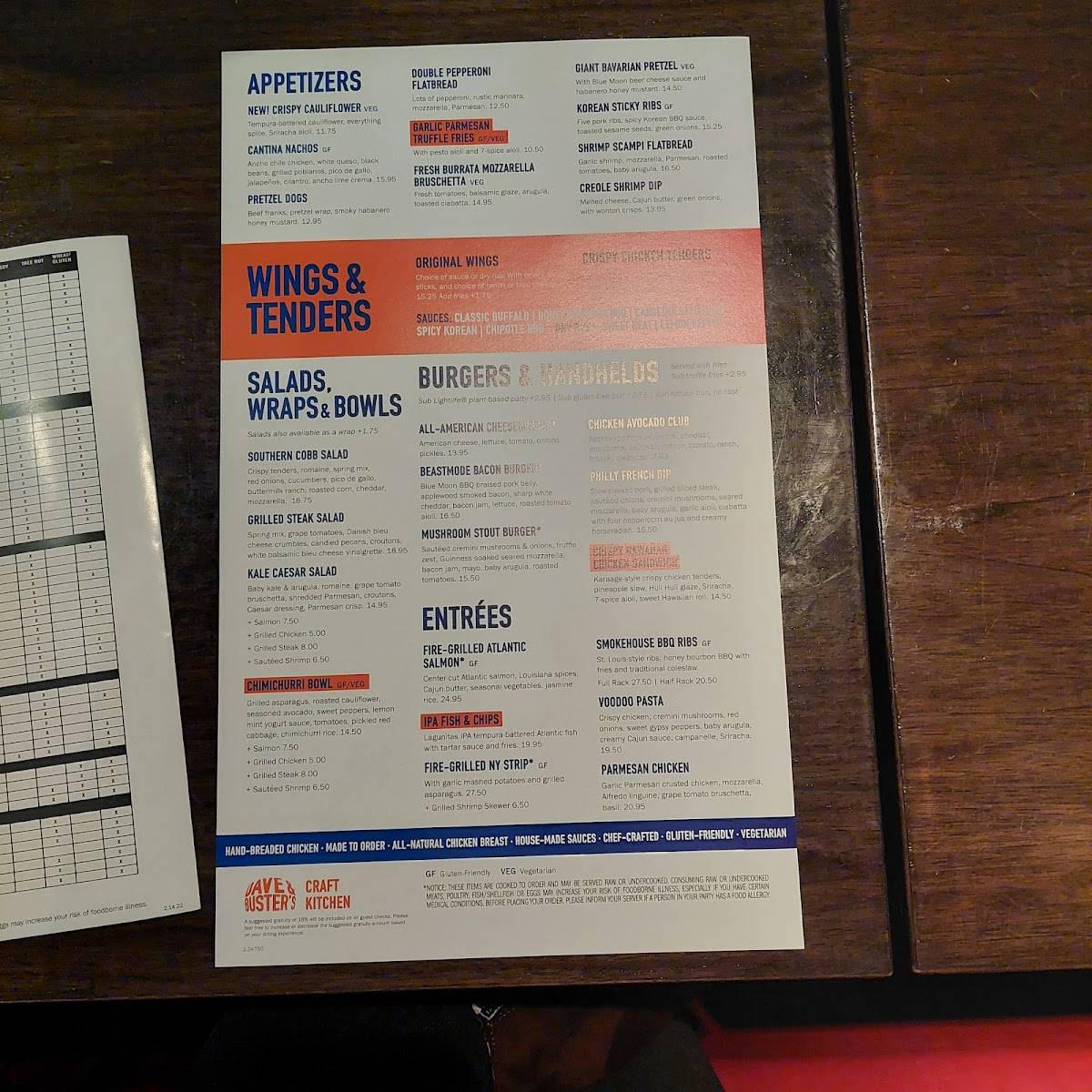 Menu at Dave & Buster's Carlsbad pub & bar, Carlsbad, El Camino Real