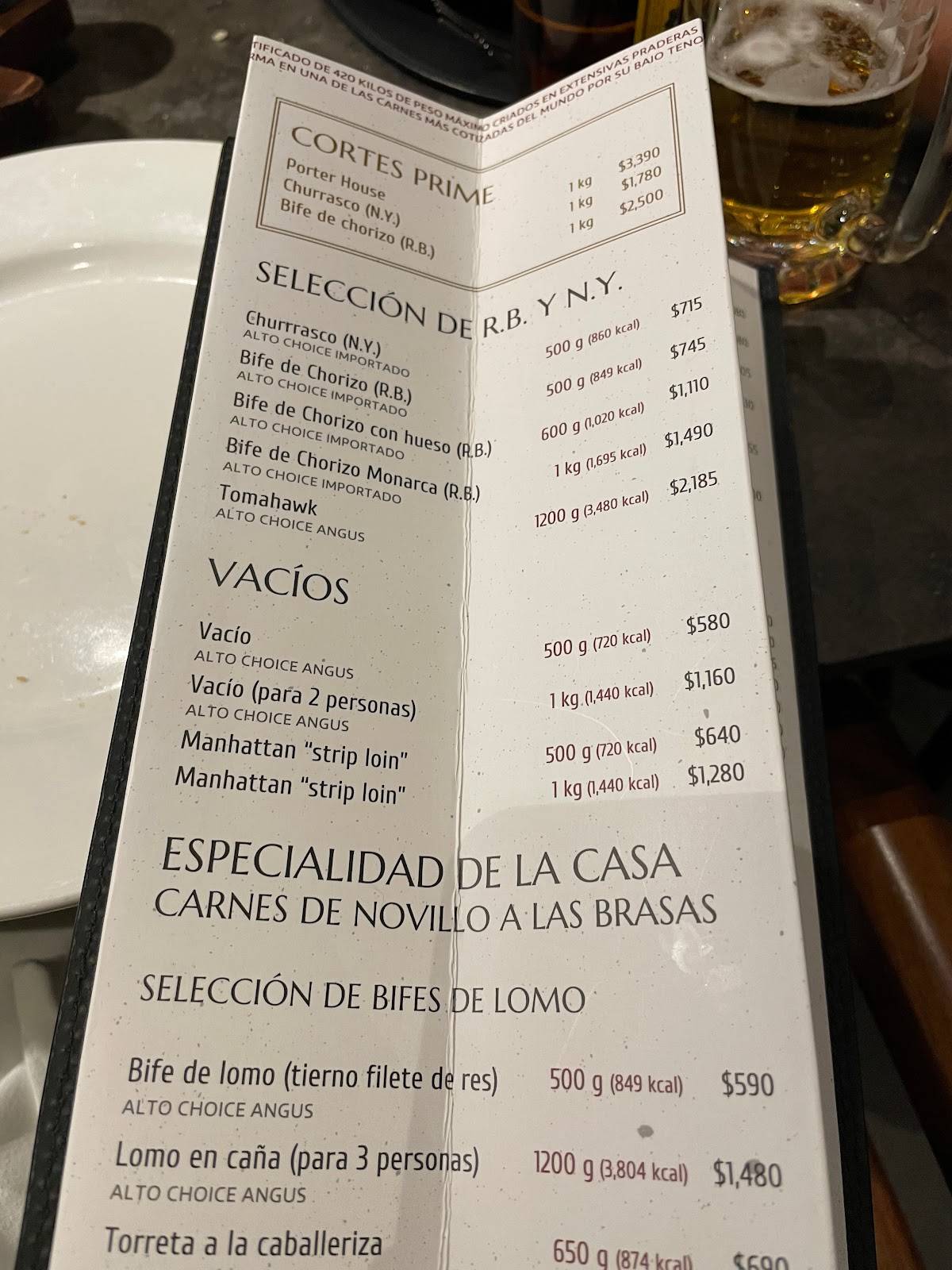 Carta del restaurante Carnal - Insurgentes, Ciudad del México