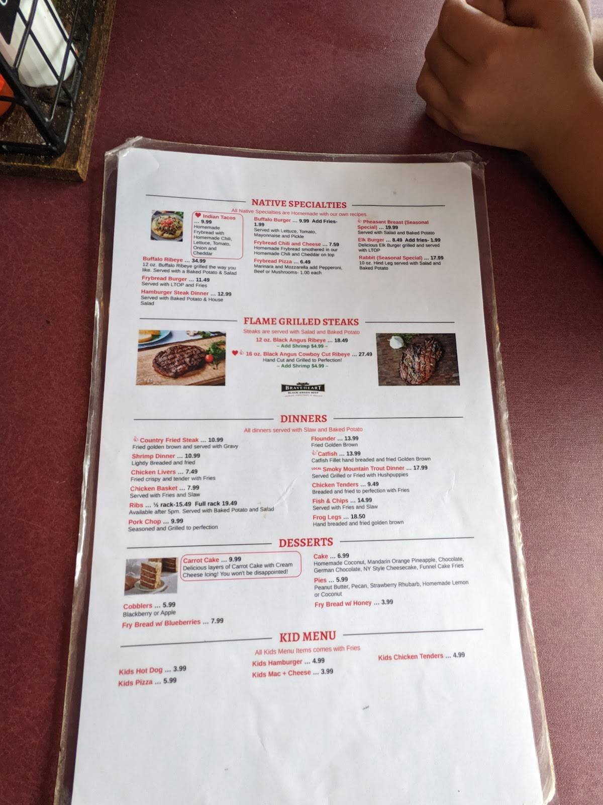 Menu at Paul's Family Restaurant, Cherokee