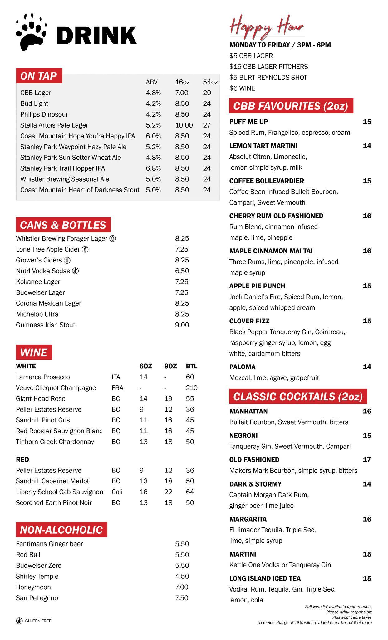 Menu at Cinnamon Bear Bar & Grille, Whistler