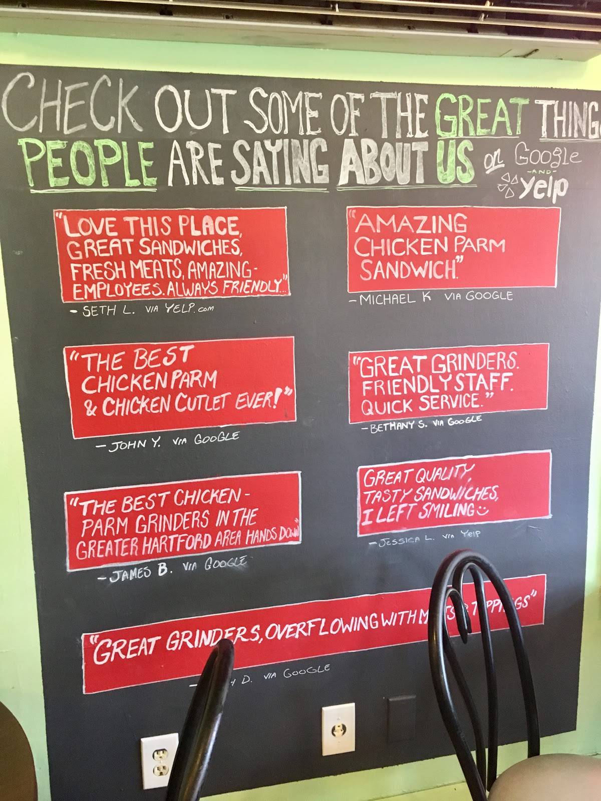 Menu at Claudia's Grinder Shop restaurant, Farmington