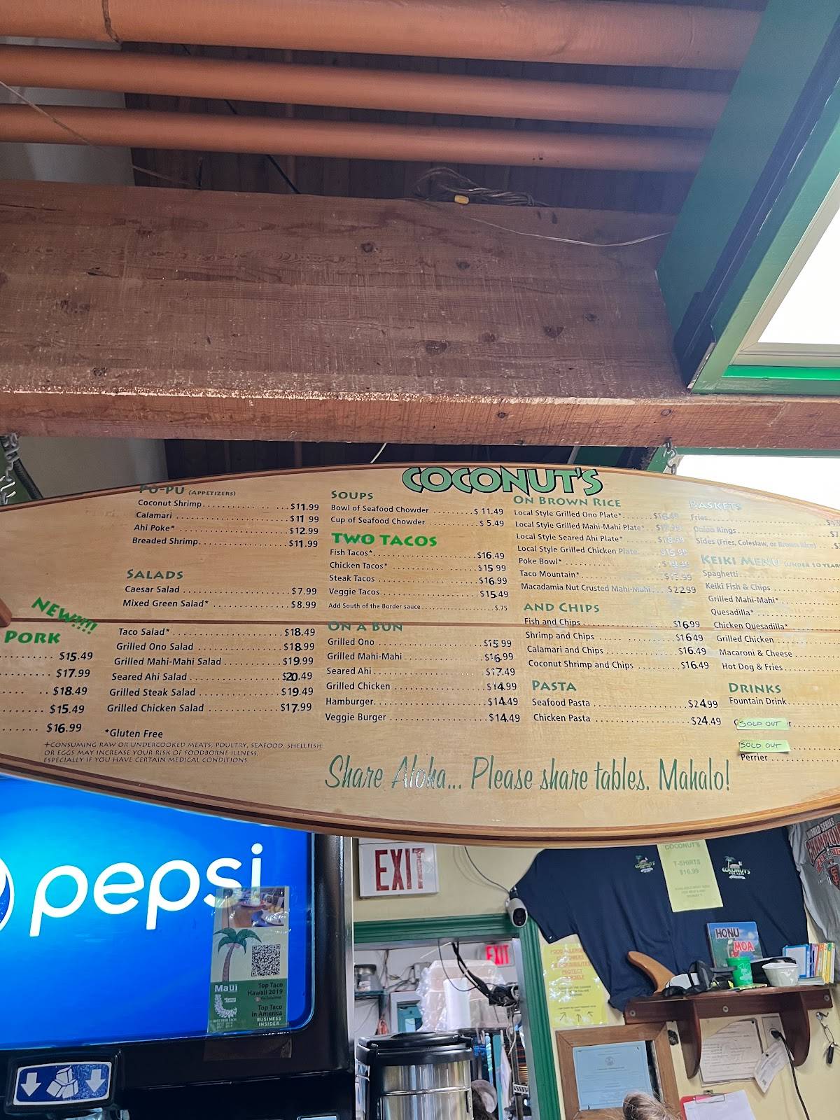 Menu at Coconut's Fish Cafe, Kihei, 1279 S Kihei Rd