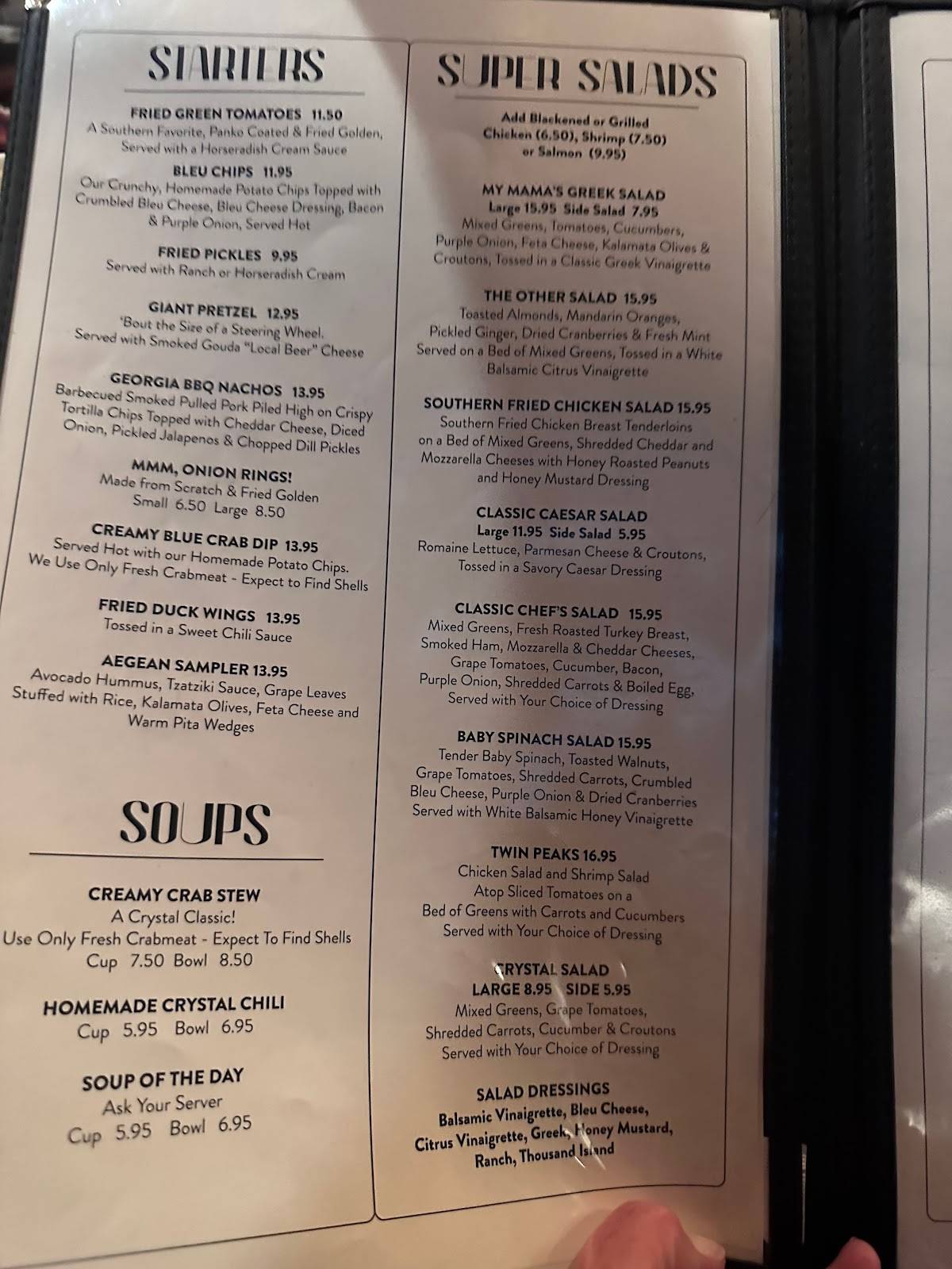 Menu at Crystal Beer Parlor pub & bar, Savannah