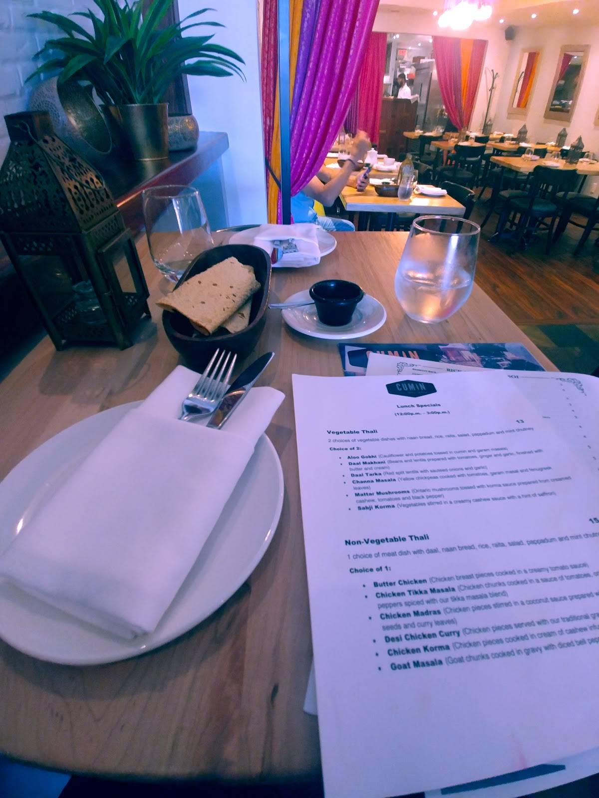 Menu at Cumin Kitchen restaurant, Toronto, Danforth Ave
