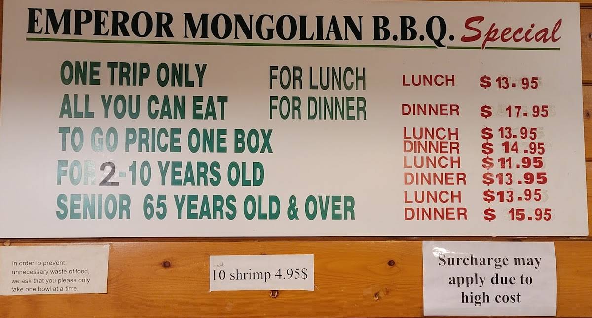 Menu at Da Han Mongolian BBQ, West Covina