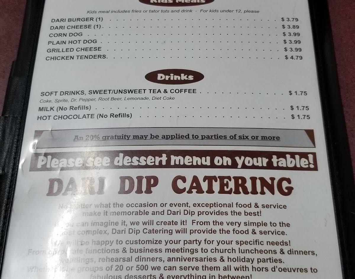 Menu at DariDip restaurant, LaFayette