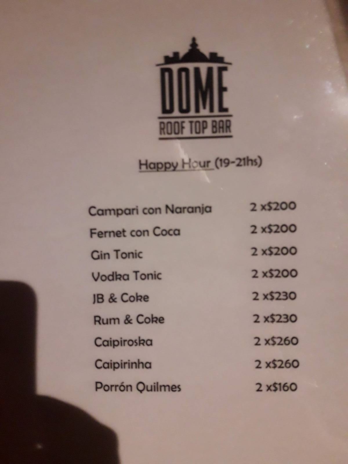 Carta de Tango de Mayo Hotel Dome Roof Top Bar, Buenos Aires