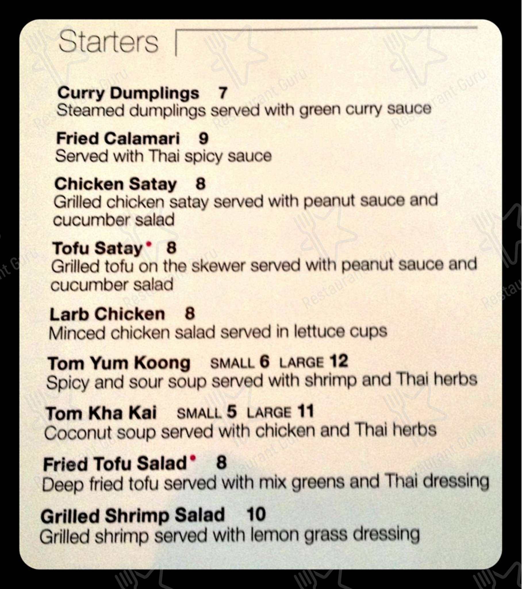 Ekamai Thai menu