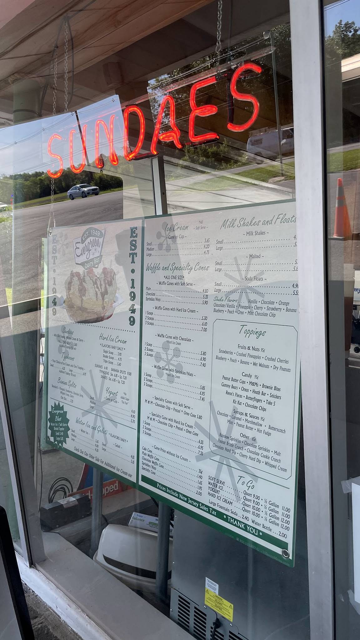 Menu at Evergreen Dairy Bar, Southampton Township, NJ70