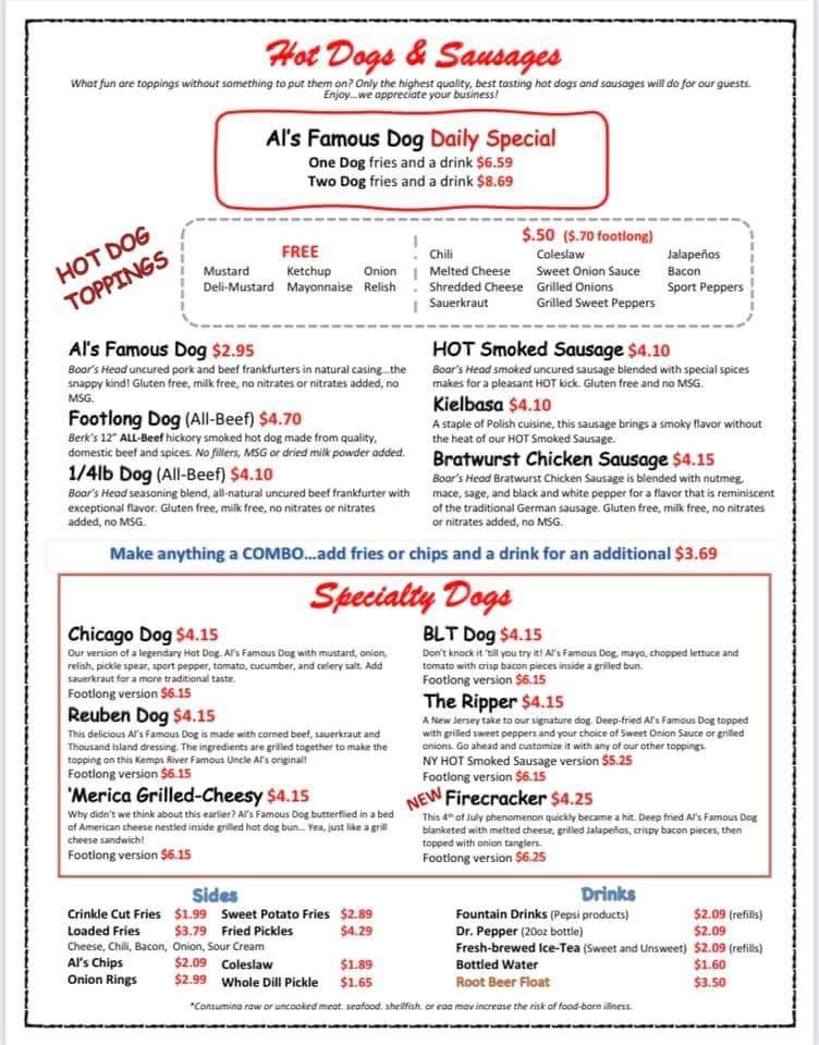 Menu at Famous Uncle Al's @ Kemps River restaurant, Virginia Beach ...