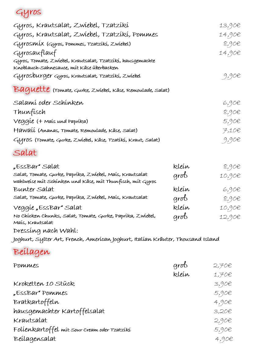 Menu at EssBar Imbiss Geestland, Geestland