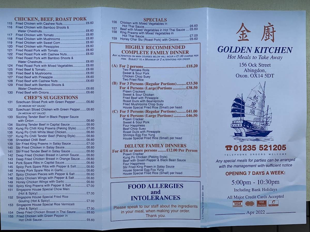 Menu at Golden Kitchen fast food, Abingdon