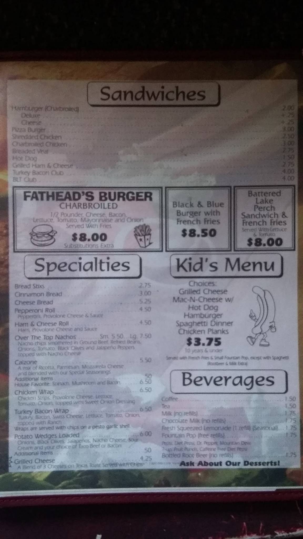 Menu at Fat Head's Family Restaurant, Republic