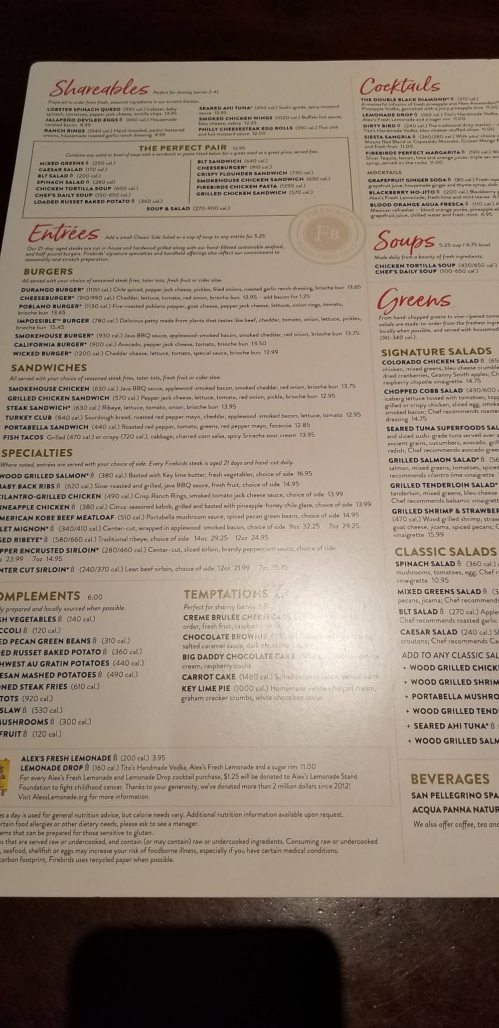 Menu at Firebirds Wood Fired Grill pub & bar, Hoover
