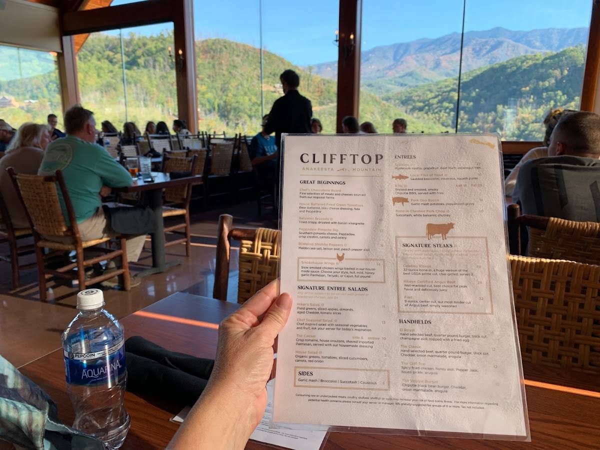 Menu at Cliff Top Restaurant at Anakeesta, Gatlinburg