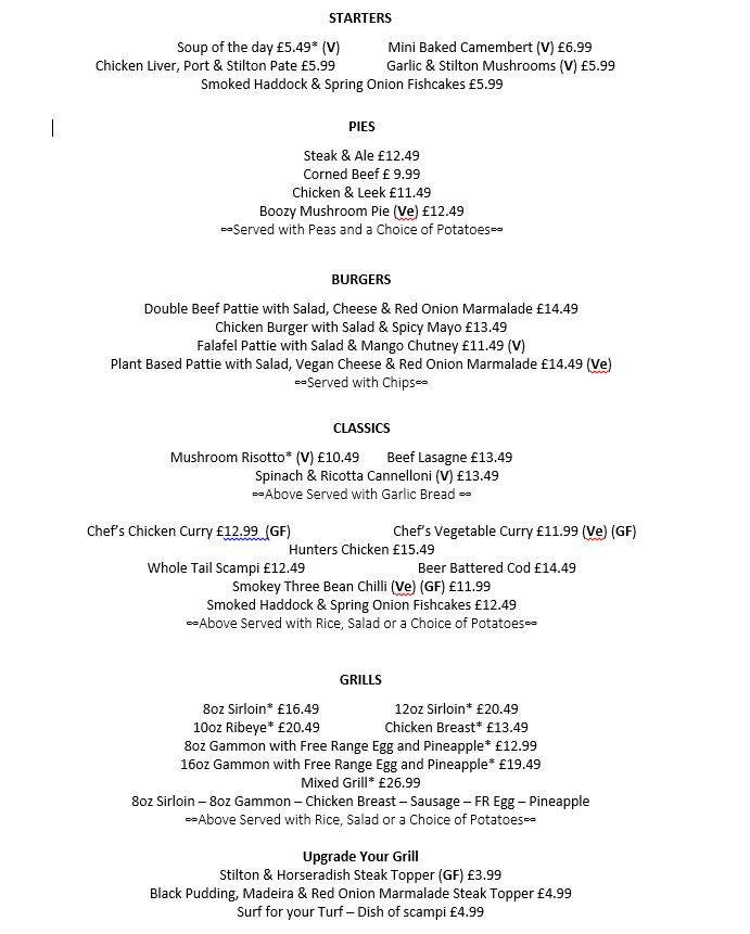 Menu at The Angel Inn pub & bar, Glynneath