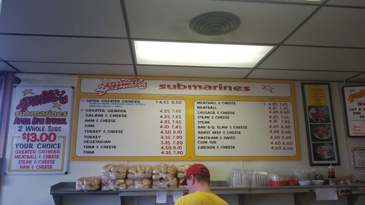 Menu at Greater Grinders Submarines restaurant, Portsmouth, High St