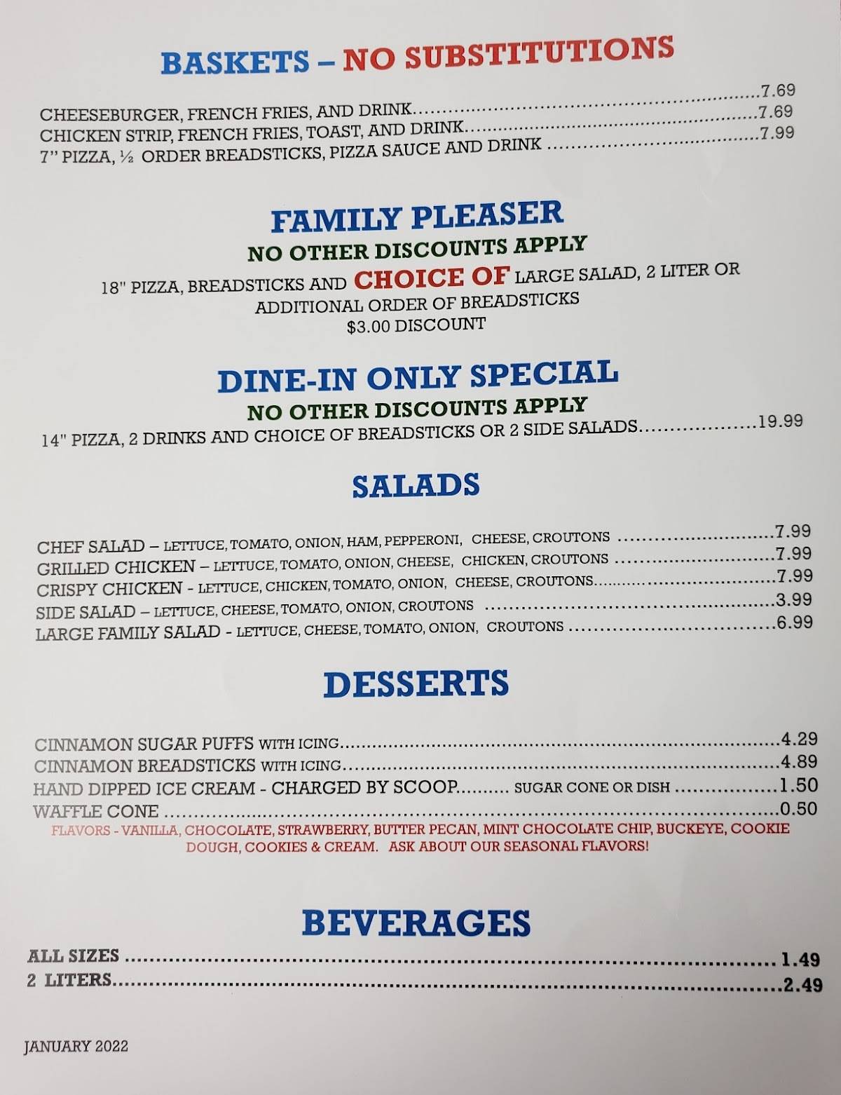 Menu at Griffin's Pizza House pizzeria, Bridgeport