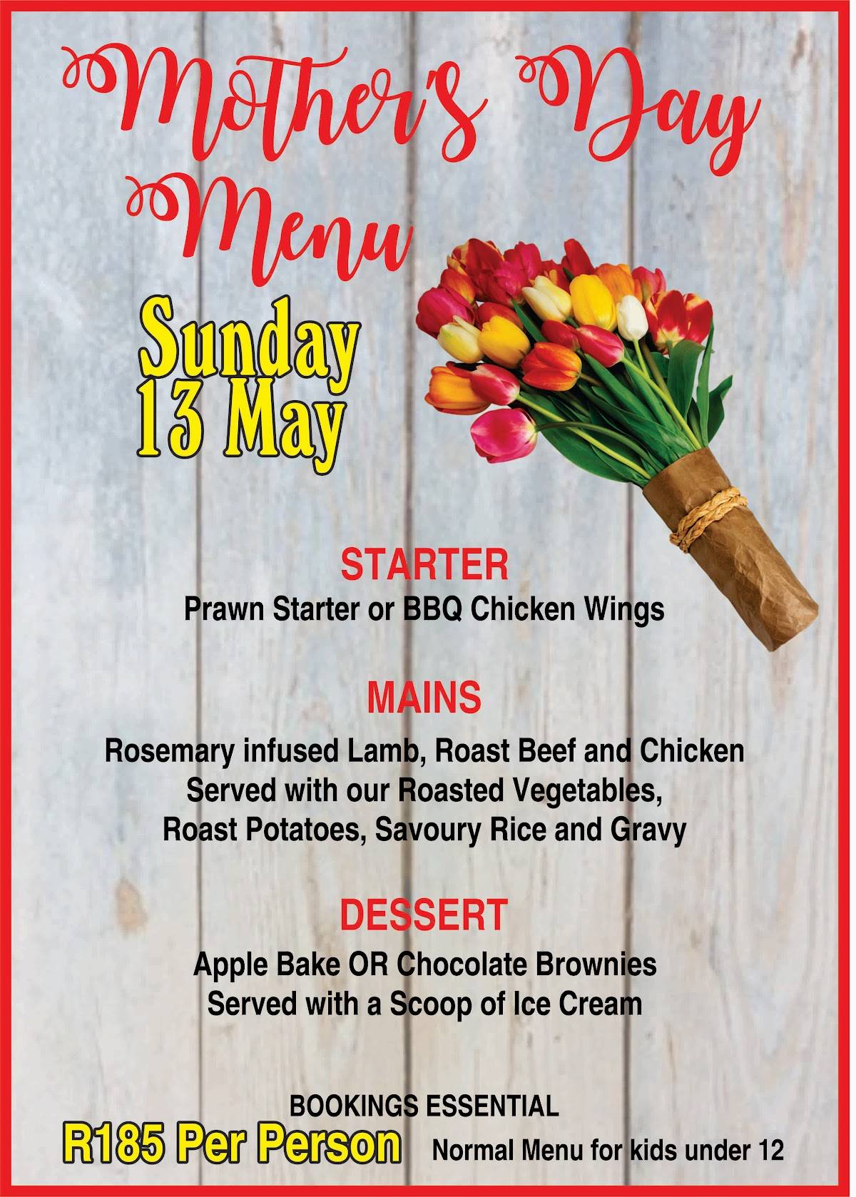 Menu at Guido's Beachfront restaurant, East London