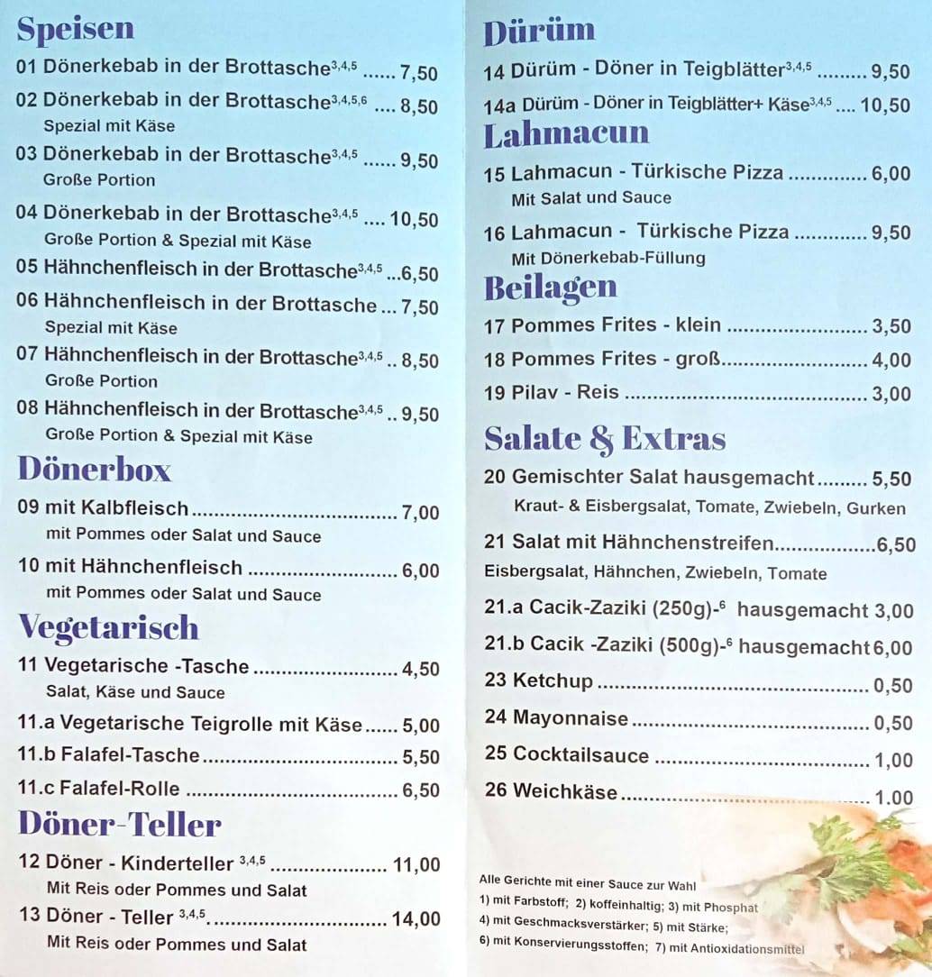 Speisekarte von Imbiß Bodrum fast Food Hameln