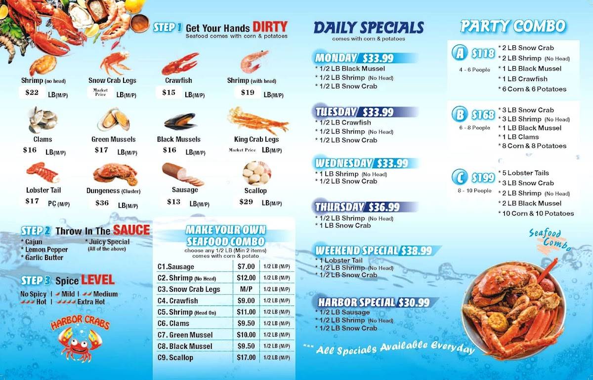 Menu at Harbor Crabs restaurant, Dickson City, 1132 Ravine St