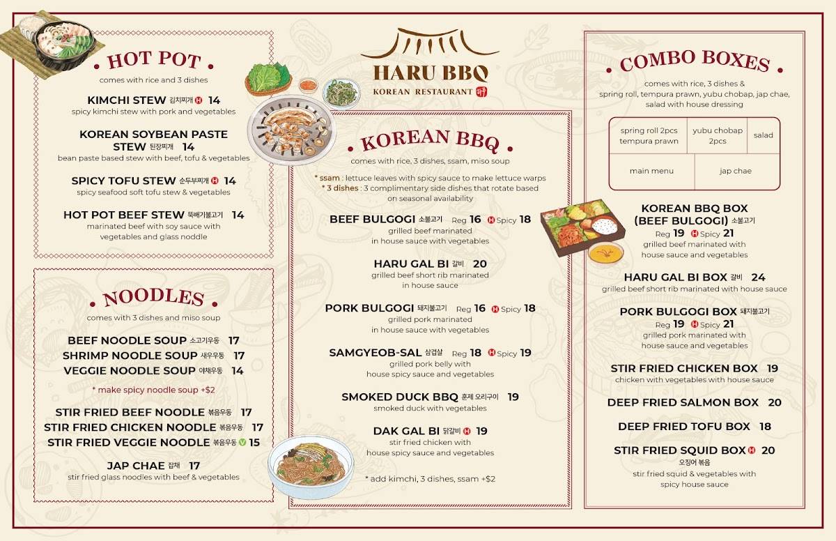 Menu at Haru BBQ Korean Restaurant, Nanaimo