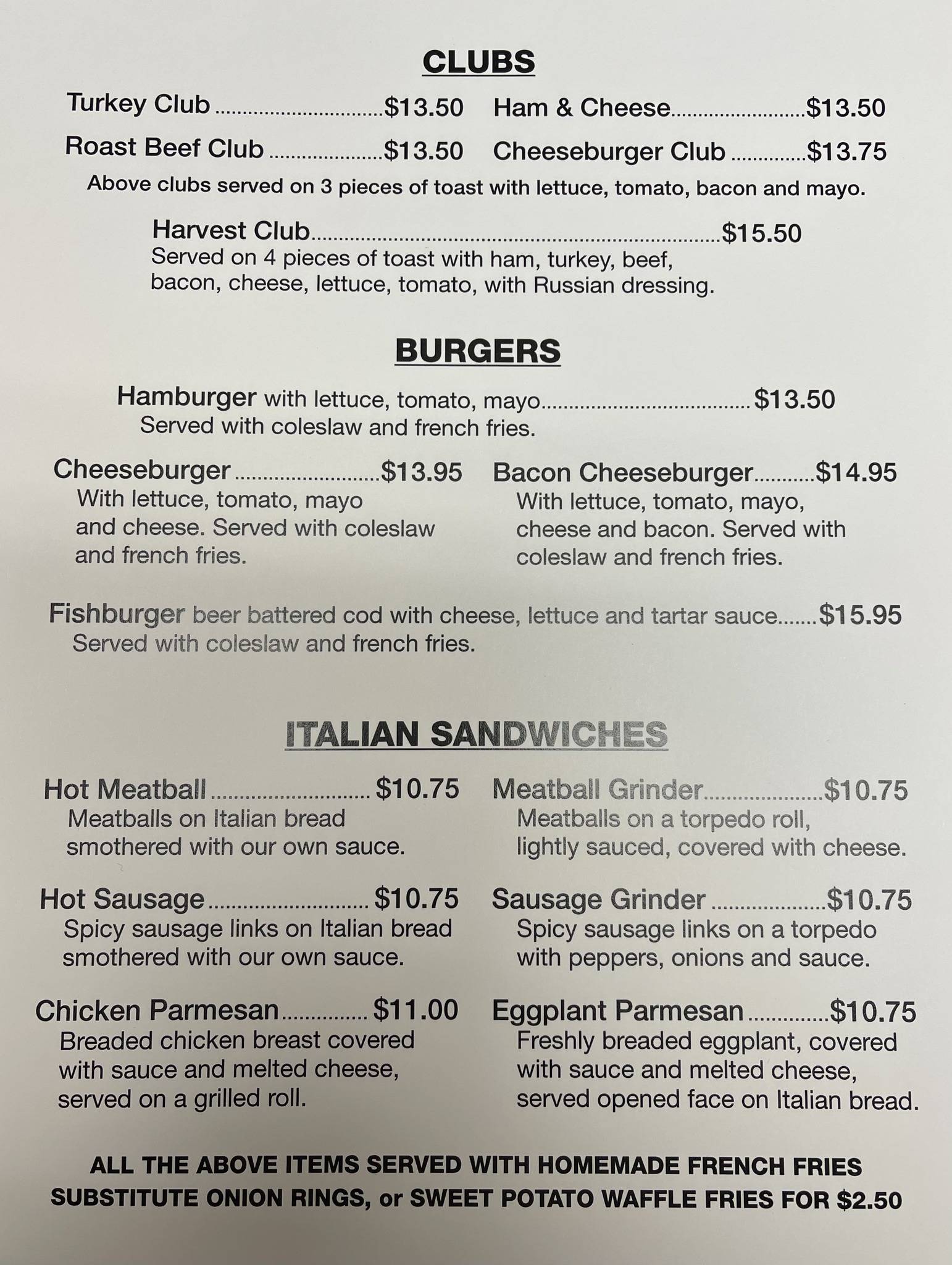 Menu at Harvest pizzeria, Queensbury