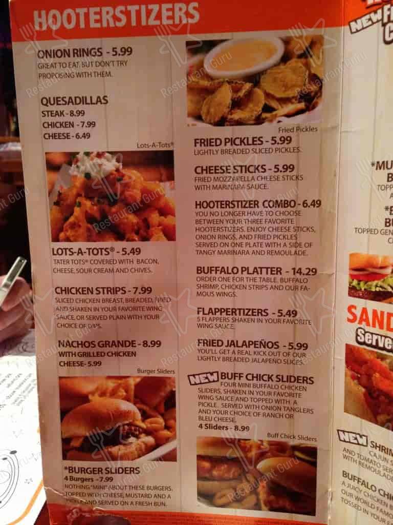 Menu at Hooters pub & bar, Hattiesburg