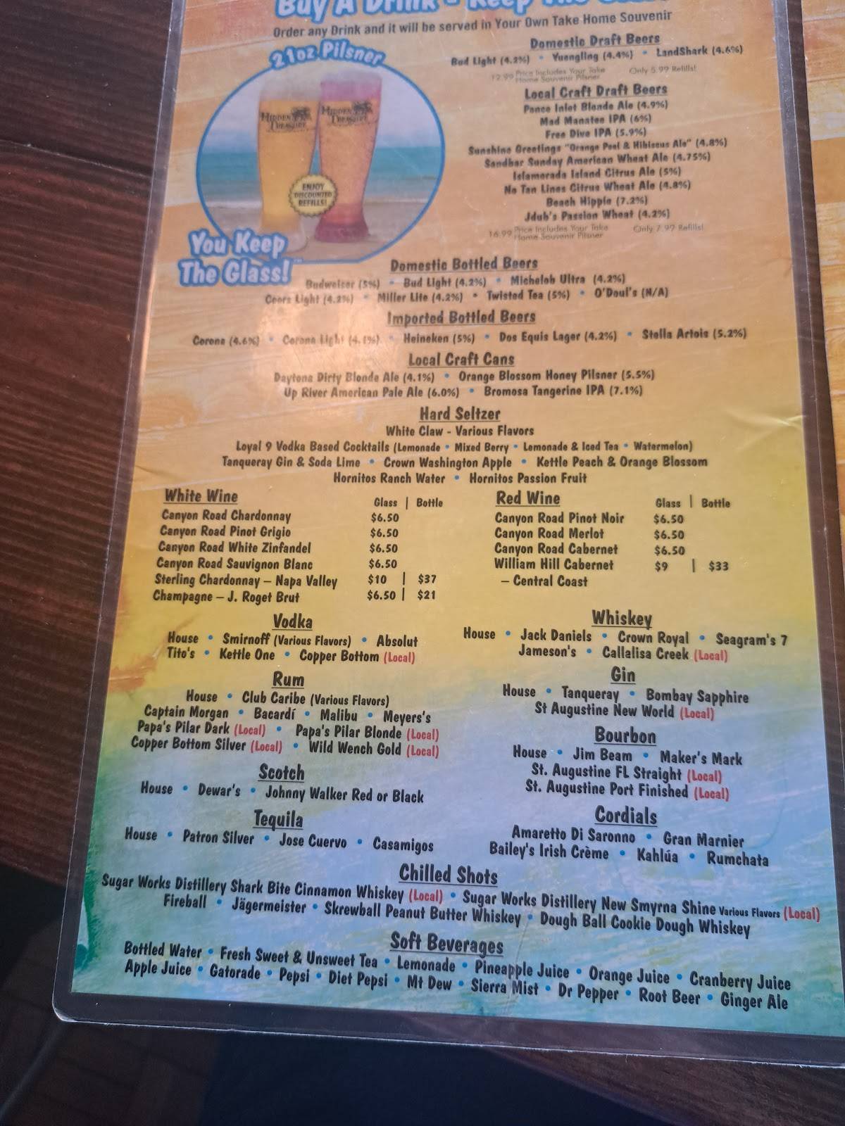 Menu at Hidden Treasure Rum Bar & Grill, Ponce Inlet