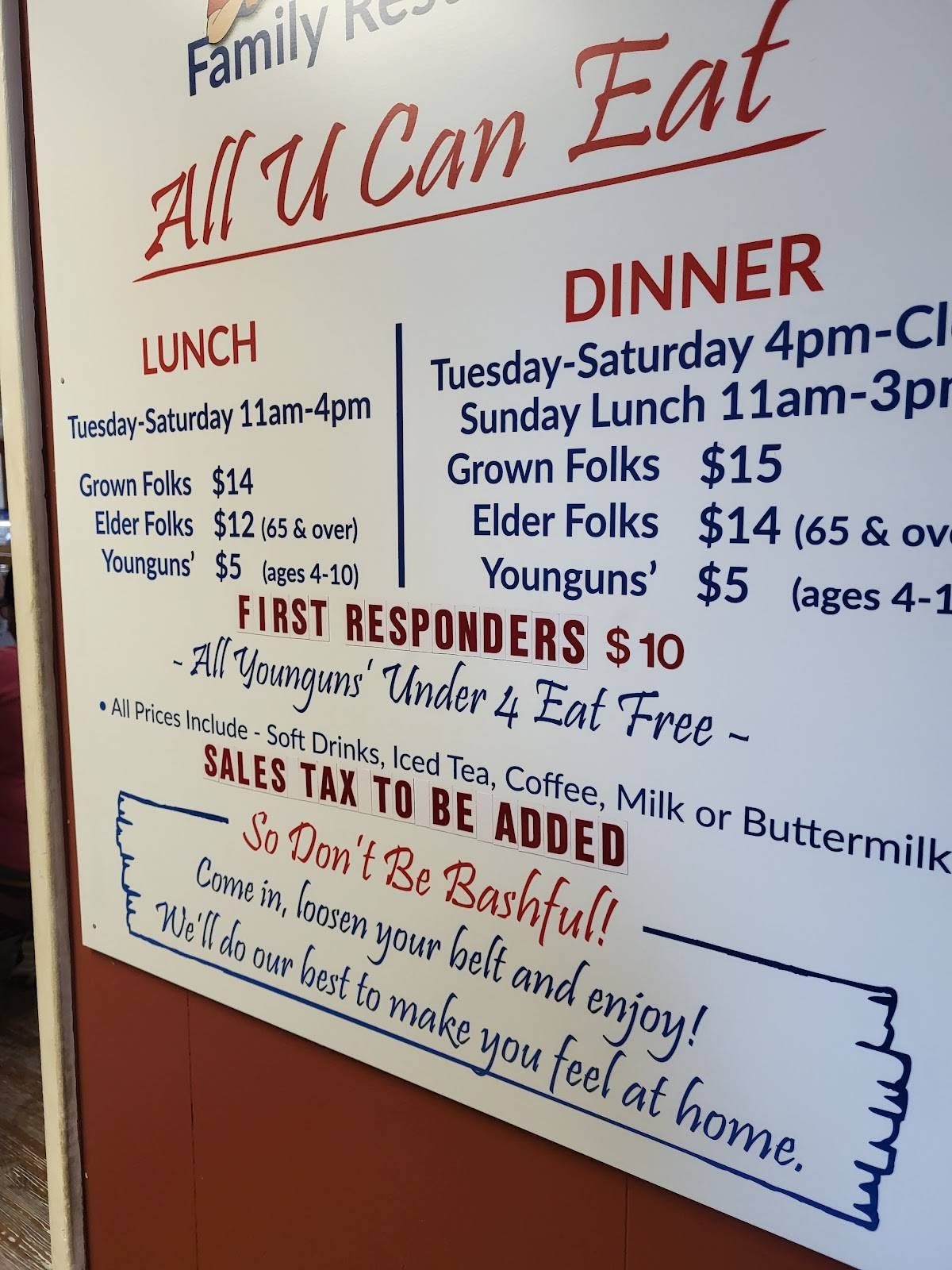 Menu at Home Folks Family Restaurant, SoddyDaisy