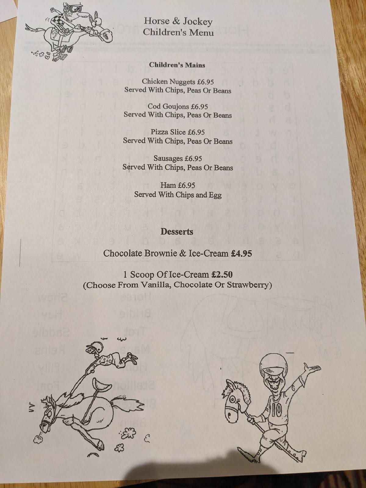 Menu at Horse & Jockey pub & bar, Knighton