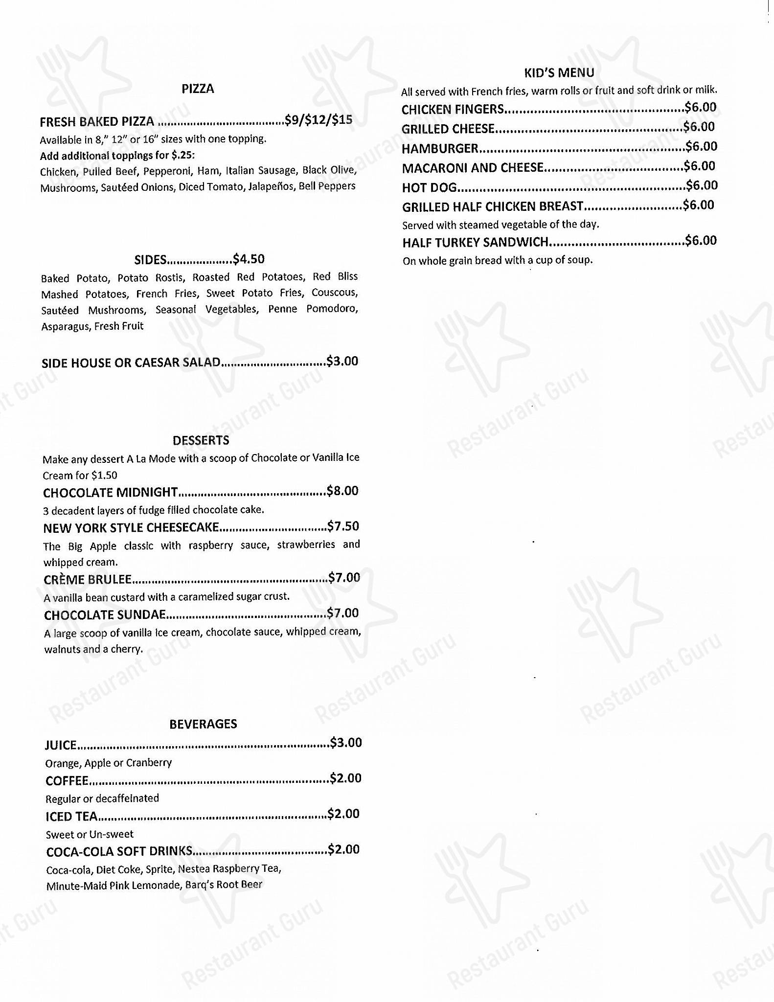 Menu at Hunt Valley Grille restaurant, Cockeysville, 213 International Cir