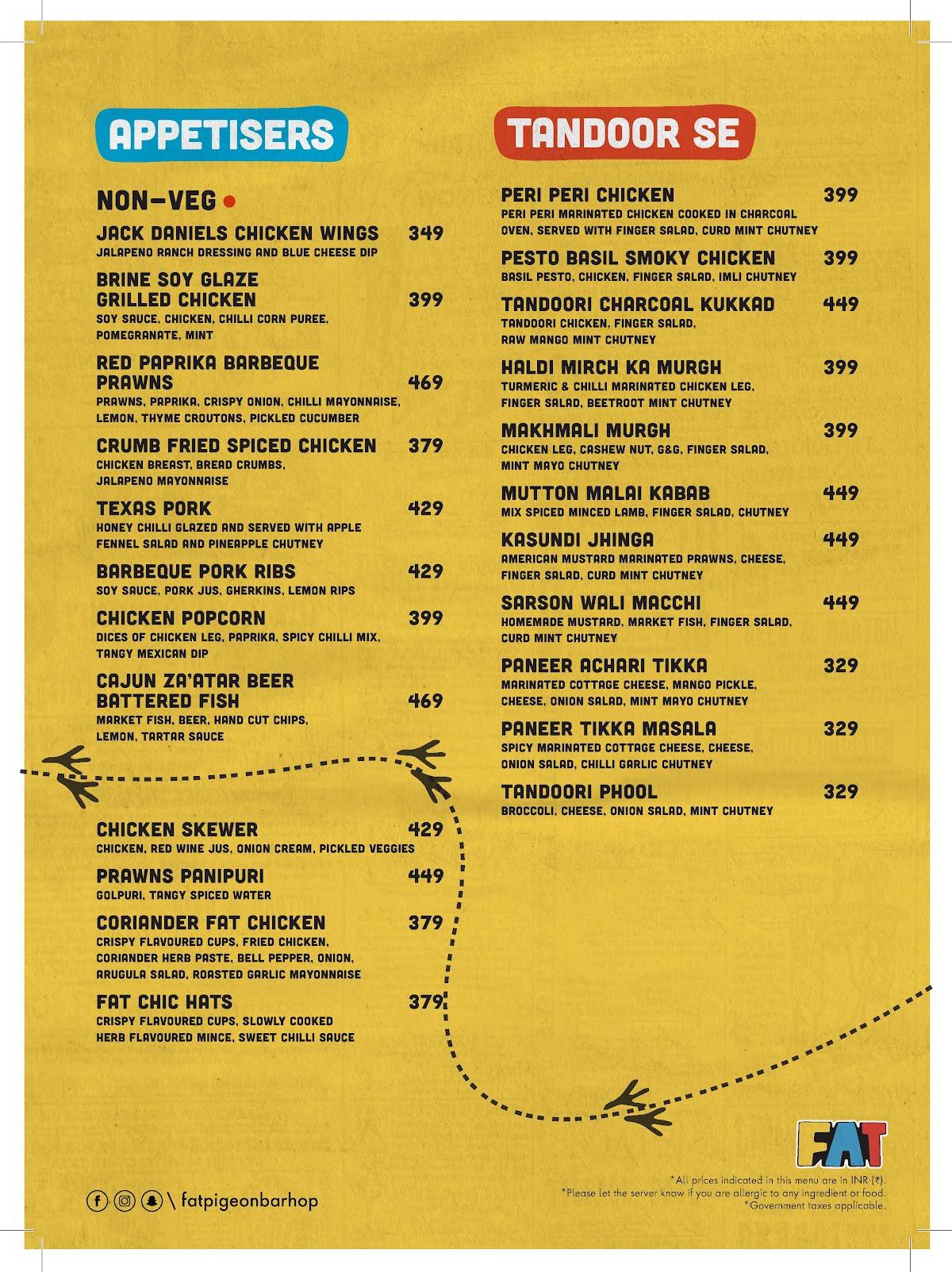 Menu At Fat Pigeon Bar Hop Hyderabad