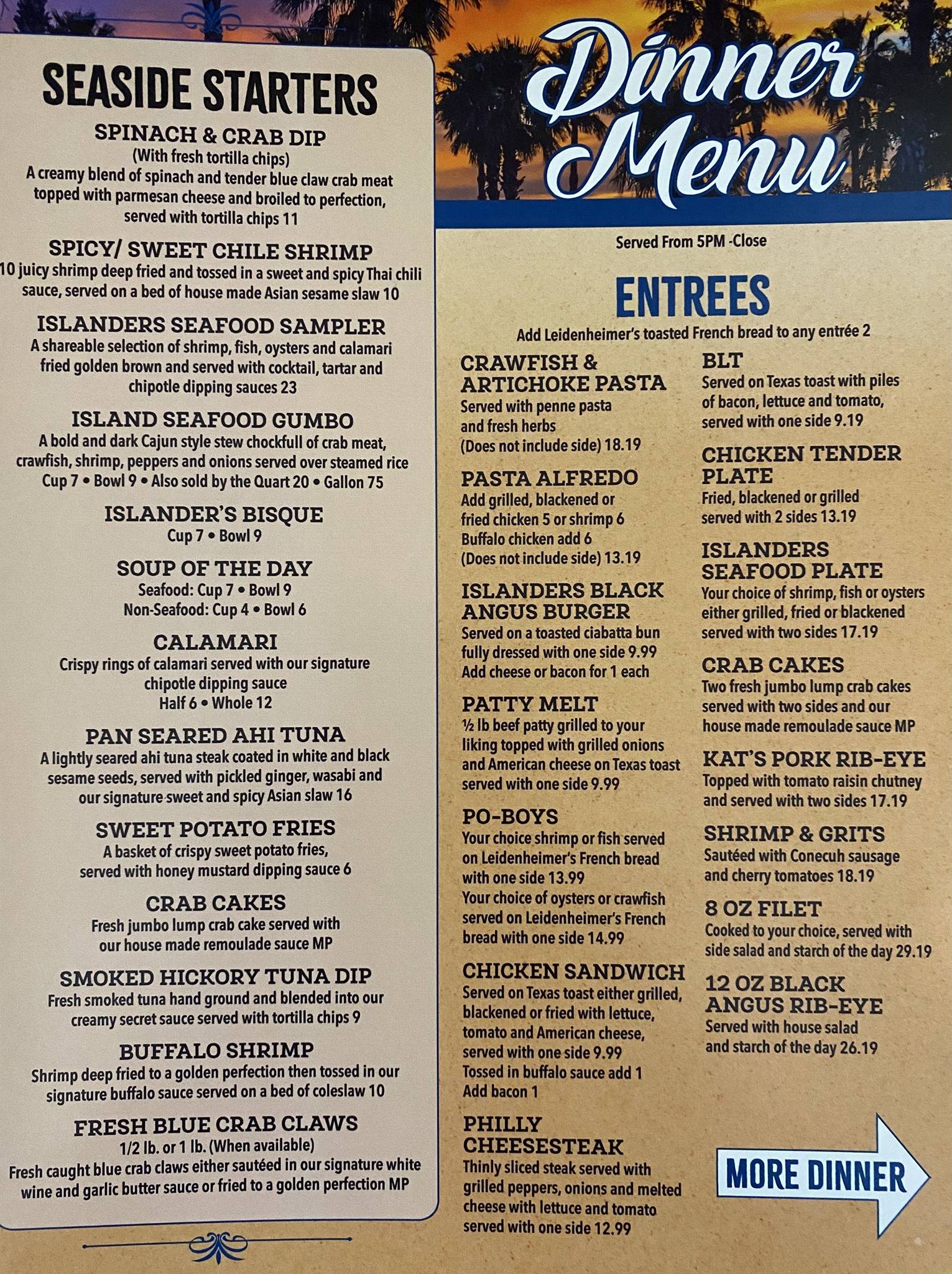 Menu at Islanders Restaurant & Bar, Dauphin Island