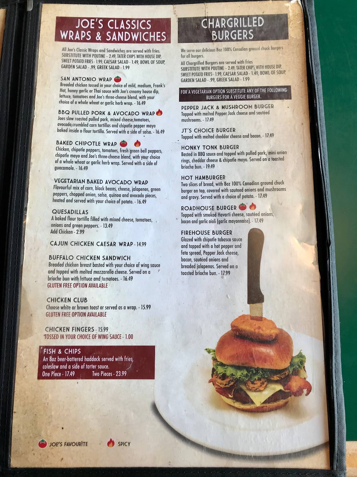 Menu at Joe Tomato's Restaurant, Owen Sound, 10th St W