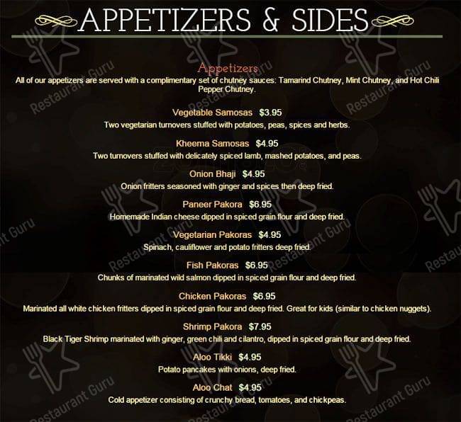 Menu at Karma Indian Cuisine and Lounge restaurant, Puyallup
