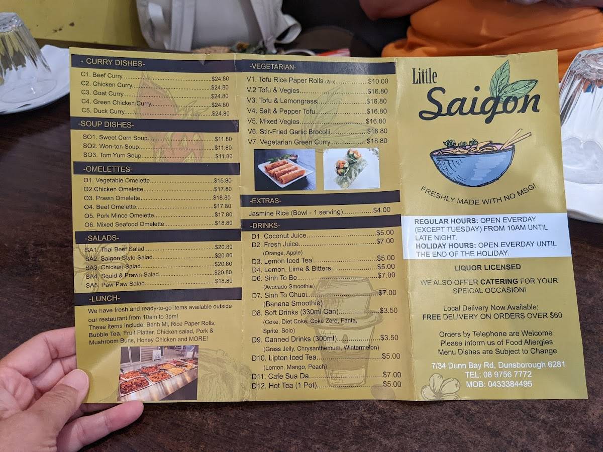 Menu at Little Saigon Authentic Vietnamese Restaurant, Dunsborough