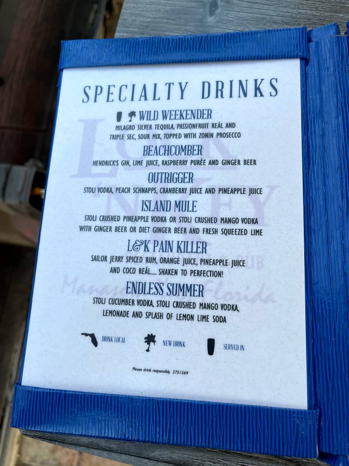 Menu at Lock 'N Key Restaurant, Englewood