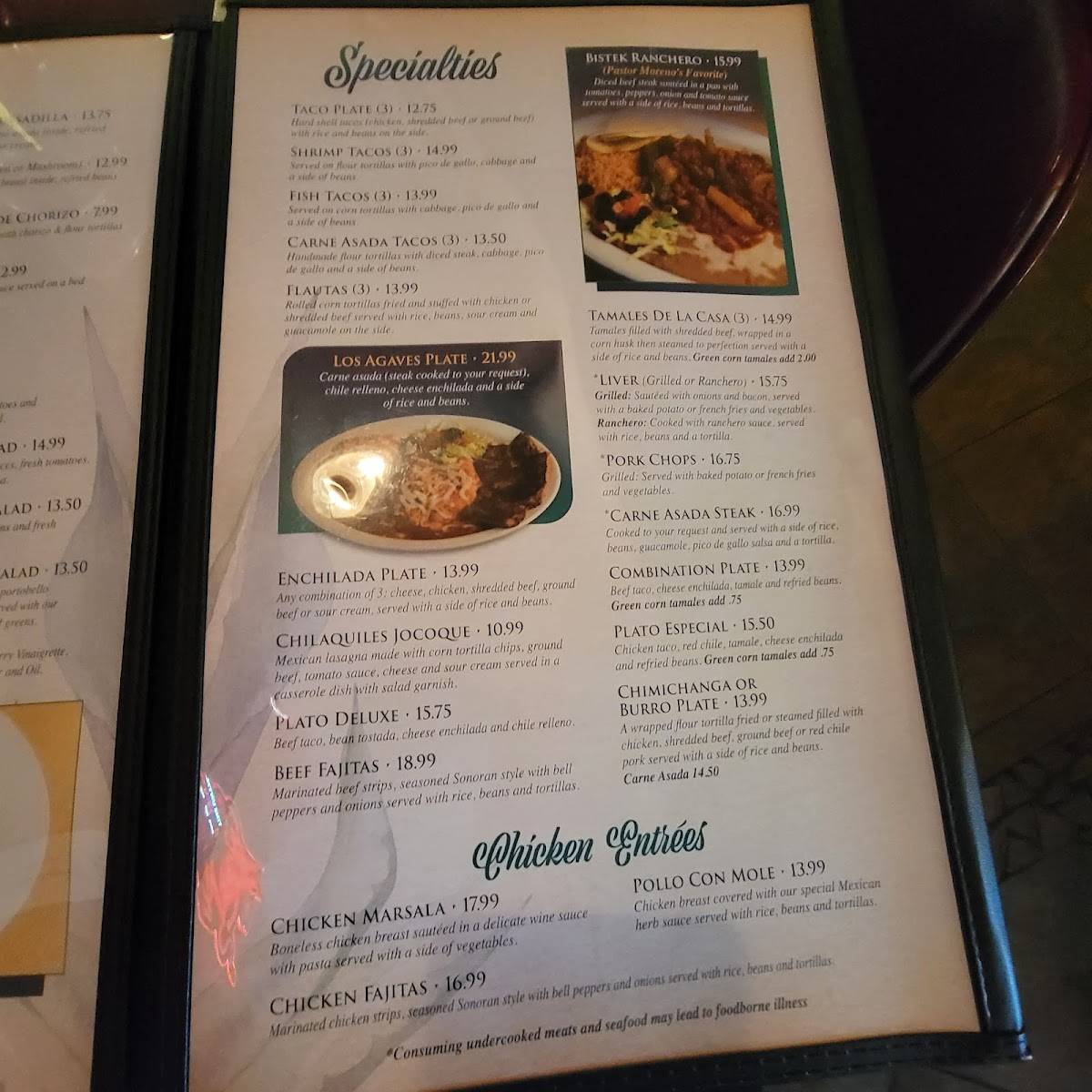 Menu at Los Agaves Restaurant, Green Valley