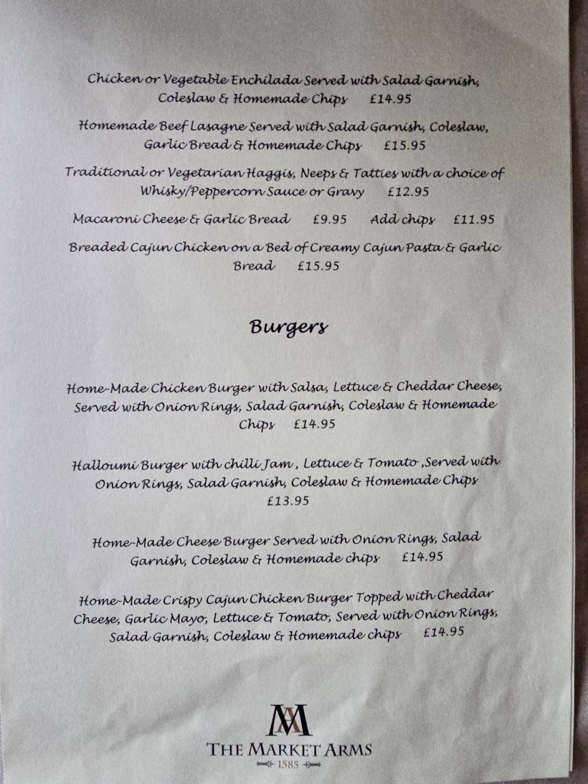 Menu at Market Arms pub & bar, Banff