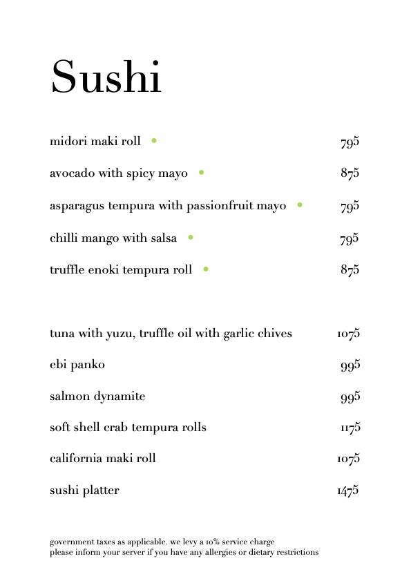 Menu at Maruchi, New Delhi, Sri Aurobindo Marg