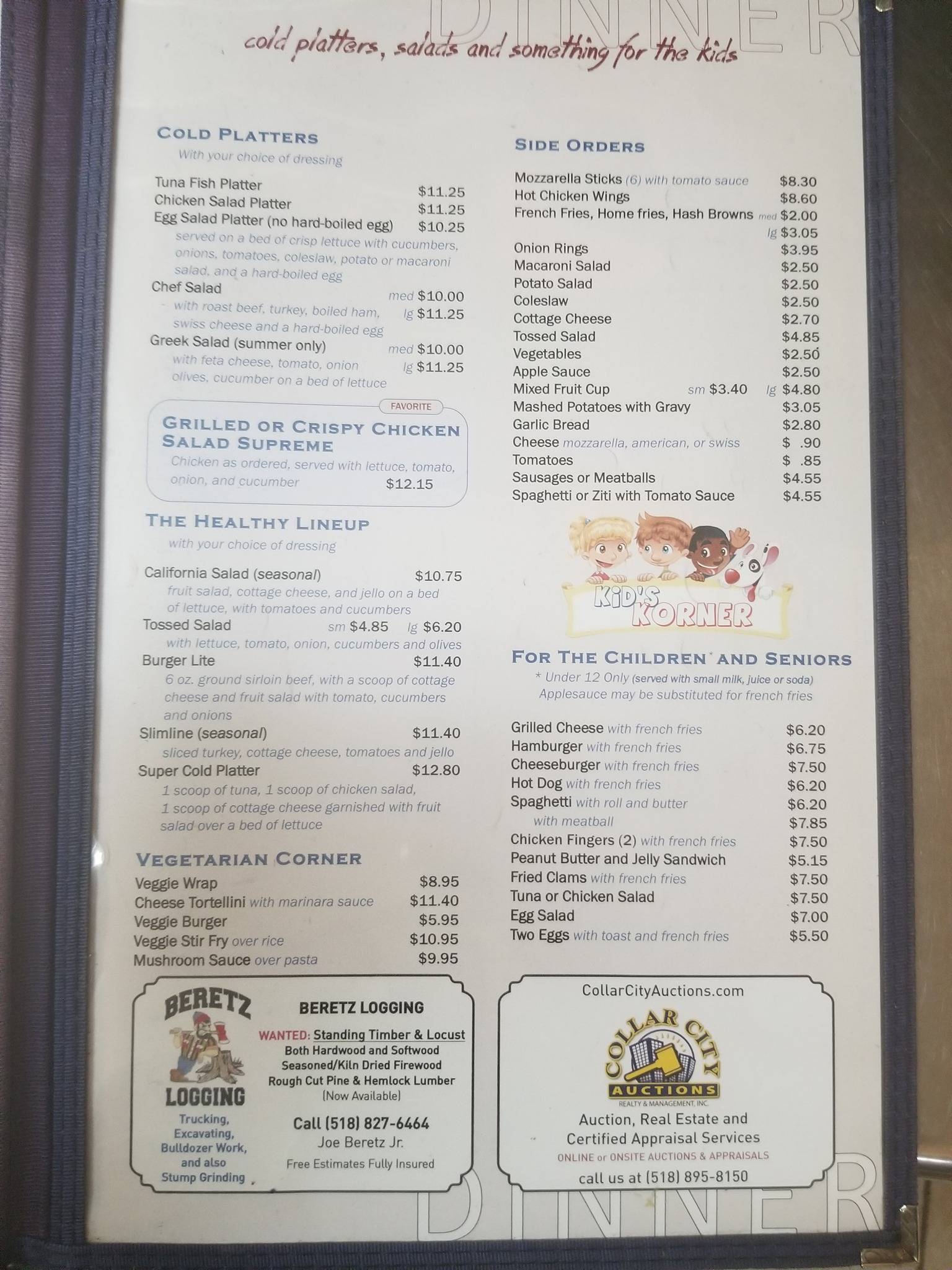 Menu at Middleburgh Diner restaurant, Middleburgh