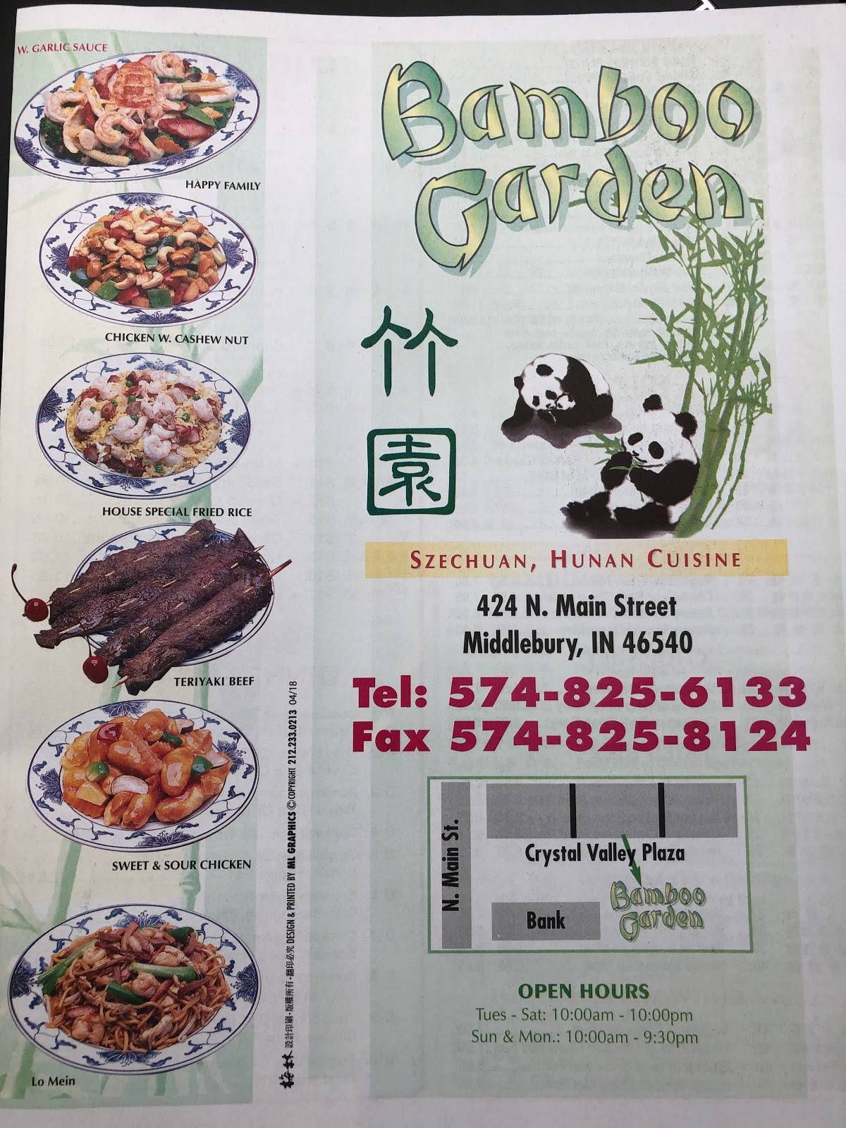 Menu at Bamboo Garden Chinese Take Away restaurant, Middlebury