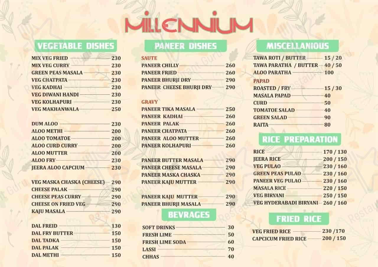 New Millennium Restaurant menu