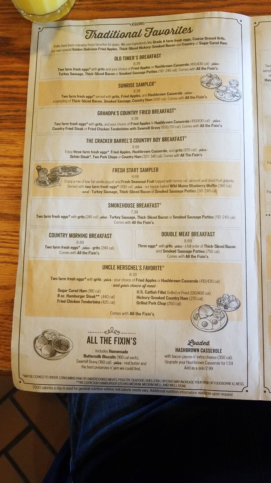 Menu at Cracker Barrel Old Country Store, Mount Juliet, 350 S Mt Juliet Rd