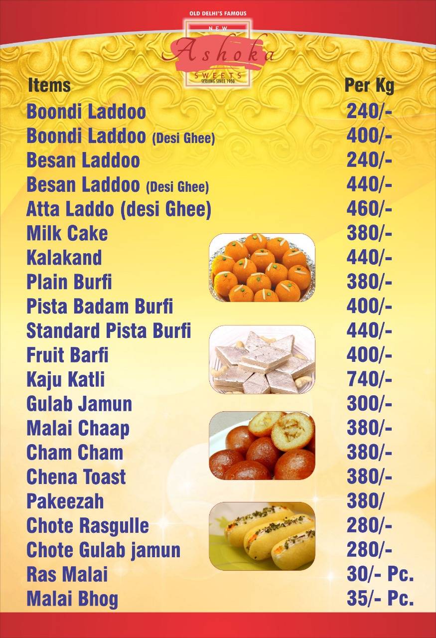 Menu at New Ashoka Sweets & Restaurant, Delhi, 4878889 Sita Ram Bazar