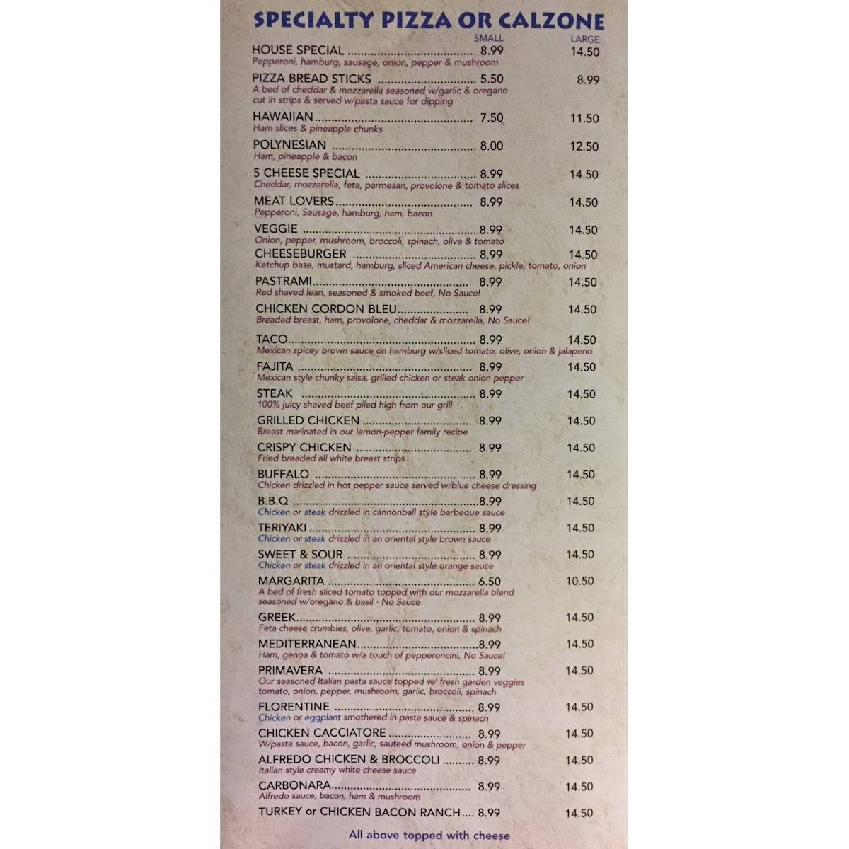 Menu at Niko's Pizza pizzeria, Ware, 118 Main St