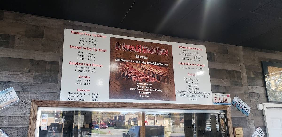 Menu at No Sauce AZ Smokehouse restaurant, Chicago