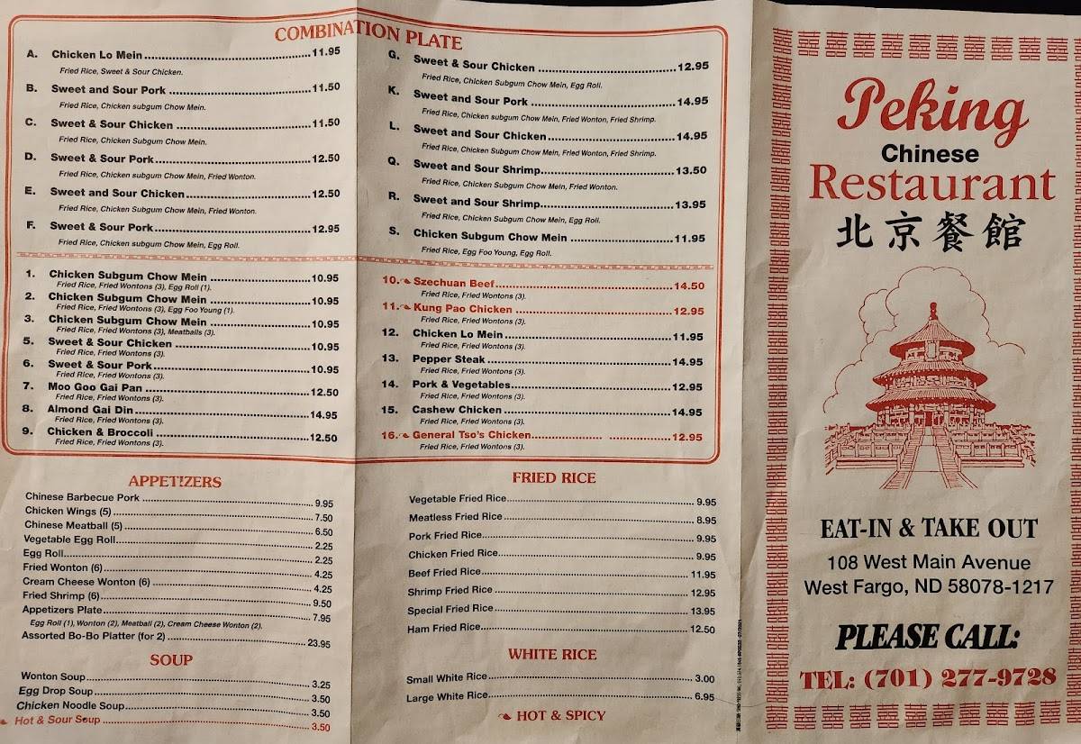 Menu at Peking Restaurant, West Fargo